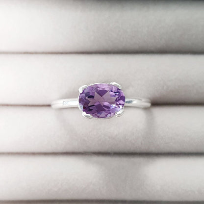 Amethyst Ring, Edelstein Ring Amethyst Edelsteinring mit oval geschliffenem Edelstein Amethyst, Amethyst Schmuck