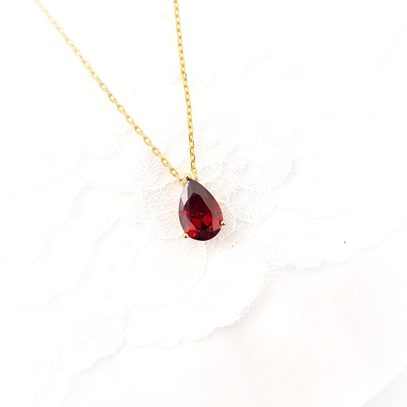 Red Garnet Kette, red garnet necklace, Halskette, necklace, Halskette mit Anhänger, Granat Halskette, red pendant necklace, Kette mit Edelstein Anhänger - rote Granat Halskette Edelstein Anhänger red garnet, 925 Sterlingsilber Halskette