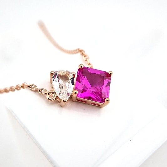 Saphir Halskette, Sapphire necklace, gemstone necklace, toi et moi necklace, toi et moi, Rosa Saphir Halskette, Silberkette, Silber Halskette, Damen Halskette, hot pink sapphire necklace, pink sapphire neckalce, sapphire pendant, Saphir Kette, Anhängerkette, pendant necklace, Rosegold Kette, rose-gold necklace, topas Halskette, topaz necklace, Silber Halskette mit Saphir Ahänger, Halskette, necklace, collier, collana, Schmuck, jewelry, jewellery, bijoux, gioielli, accessoire