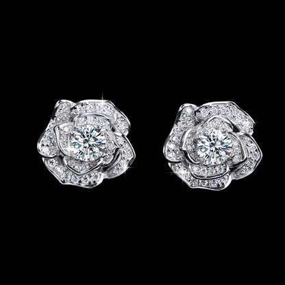 Moissanit ohrringe, Moissanite earrings, Moissanit Ohrstecker, studs, stud earrings, silver earrings, Ohrringe, Ohrstecker, Silber Ohrringe, Damenohrringe, Silberschmuck, silver jewelry, 925 sterling silver jewellery, gioielli, bijou, accessoire, bridal earrings, wedding earrings, hochzeitsschmuck, Schmuck, Diamant Ohrringe, Diamond Earrings, lab grown diamond jewelry, Rosen Ohrringe, Blumen Ohrstecker, moissanite rose earrings