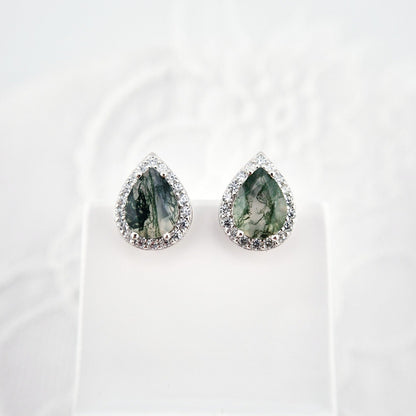 Moosachat Ohrringe, Silber Ohrringe mit Moosachat Edelstein, moss agate earrings, Boucles d'oreilles, Moosachat, Moosachat Ohrstecker, Agate Earrings, Silver earrings, Silber Ohrringe mit grünem Stein
