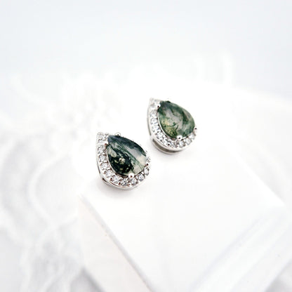 Moosachat Ohrringe, Silber Ohrringe mit Moosachat Edelstein, moss agate earrings, Boucles d'oreilles, Moosachat, Moosachat Ohrstecker, Agate Earrings, Silver earrings, Silber Ohrringe mit grünem Stein