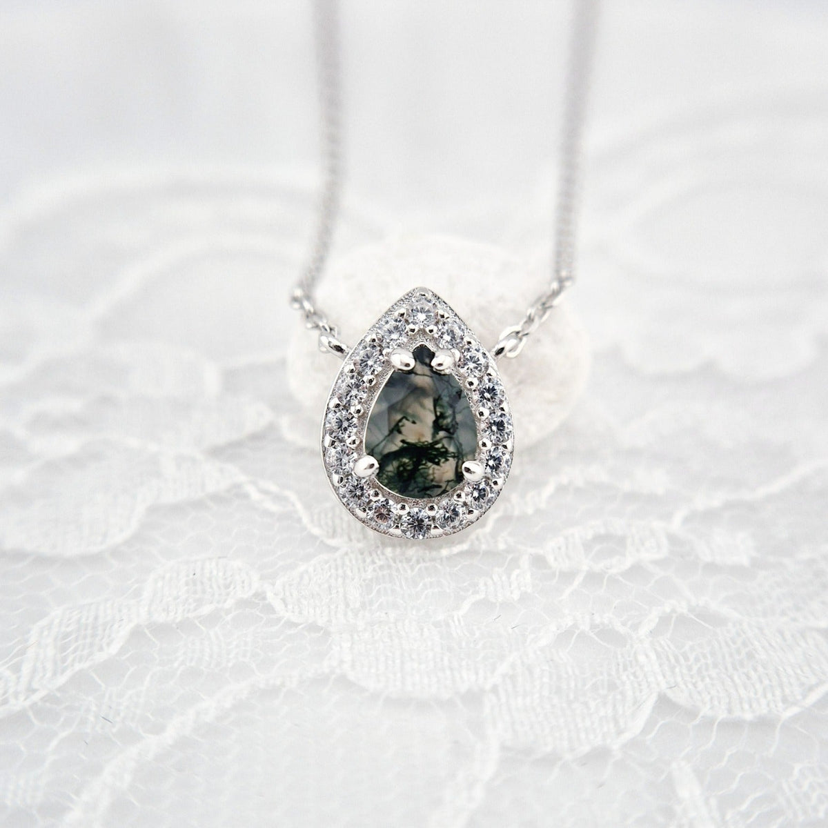 Moosachat Kette, Moosachat Halskette, Moss agate necklace, Silber Kette mit grünem Achat Anhänger, Achat pendant, green pendant necklace, green necklace, silver necklace, Silber Kette mit grünem Anhänger