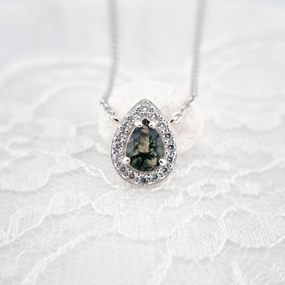 Moosachat Kette, Moosachat Halskette, Moss agate necklace, Silber Kette mit grünem Achat Anhänger, Achat pendant, green pendant necklace, green necklace, silver necklace, Silber Kette mit grünem Anhänger