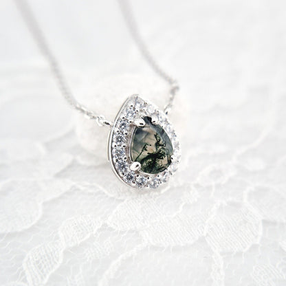 Moosachat Kette, Moosachat Halskette, Moss agate necklace, Silber Kette mit grünem Achat Anhänger, Achat pendant, green pendant necklace, green necklace, silver necklace, Silber Kette mit grünem Anhänger
