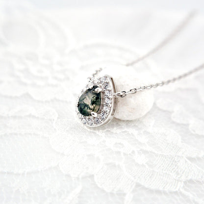 Moosachat Kette, Moosachat Halskette, Moss agate necklace, Silber Kette mit grünem Achat Anhänger, Achat pendant, green pendant necklace, green necklace, silver necklace, Silber Kette mit grünem Anhänger