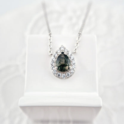 Moosachat Kette, Moosachat Halskette, Moss agate necklace, Silber Kette mit grünem Achat Anhänger, Achat pendant, green pendant necklace, green necklace, silver necklace, Silber Kette mit grünem Anhänger