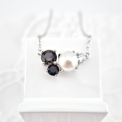 Perlen Schmuck Set, Pearl jewelry set, Perlen Schmuckset, Silber Schmuckset, Pearl Jewelry set, Perlen Ohrringe, Perlen Halskette, Perlen Ring, Perlenring, Pearl Ring, SIlber RIng, Silberring, Damenring, Pearl Ring - Perlen Ring mit schwarzem Spinell und grauem Nano Stein, Silber Ring Süsswasser Perlen Ring, fresh water pearl, Pearl necklace, Pearl Ping, Pearl earrings