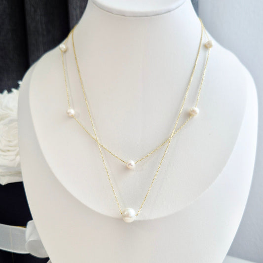 Perlen Halskette, Pearl necklace, Pearl double layer necklace, Perlen Kette, Perlenkette, Halskette, doppelstrang Perlenkette, Kette, goldene Halskette, Damenhalskette, Damenschmuck, Perlen Schmuck, Pearl Jewelry, baroqua pearl necklace, sweet water pearl necklace, collier perle, collana,  Silber Halskette, 925 sterling silber, sterling silver, jewelry, jewellery, bijou, bijoux, gioielli, accessoire, Schmuck, gold-plated, vergoldet, doree