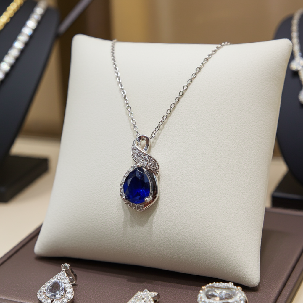 Saphir Halskette, Saphir Kette, Sapphire Necklace, Königsblauer Saphir, Royal Blue Sapphire, Silber Kette mit Saphir Anhänger, Edelstein Kette, sapphire pendant necklace, Blaue Saphir Kette, blau Saphir Halskette, Halskette, necklace, collier, collana, schmuck, jewelry, jewellery, gioielli, bijoux, something blue necklace, etwas blaues, qualcosa di blu, quelque chose de bleu