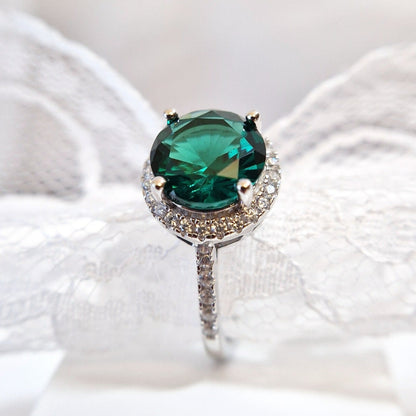 Smaragd Ring, Emerald Ring, grüner Smaragd Ring, green Emerald ring, Silberring, Silber Ring, Fingerring Smaragd, Fingerring, grüner Ring, Edelsteinring, Gemstone Ring, green ring, Ring Emaerald, halo ring, emerald halo ring, silver ring