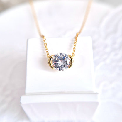 Solitär Halskette Gold mit CZ-Anhänger in Bezelfassung – 925 Silber, 18K vergoldet, eleganter Damenschmuck, Solitair necklace gold, collier