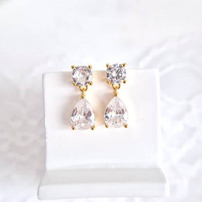 Tropfen Ohrringe gold, drop earrings gold, boucles doreilles, cz earrings, cz ohrringe, goldene Ohrringe, Ohrstecker vergoldet