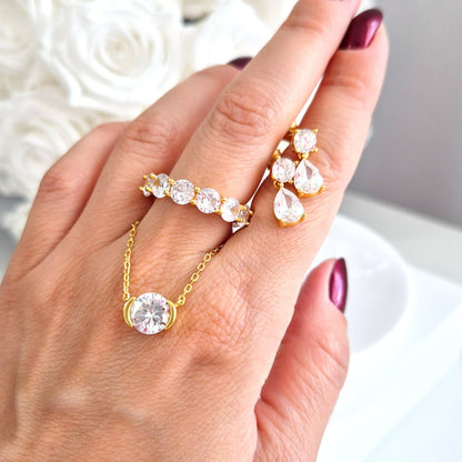 Zirkonia Schmuck Set vergoldet, Cubic Zirconia jewelry set, Ohrringe, Halskette, Ring, Schmuckset, jewellery