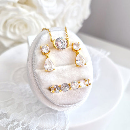 Zirkonia Schmuck Set vergoldet, Cubic Zirconia jewelry set, Ohrringe, Halskette, Ring, Schmuckset, jewellery