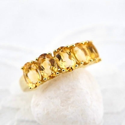 Citrin Ring, Citrine Ring, vergoldeter Ring mit Citrin Edelstein, gold plated silver ring with citrine gemstone, Zitrin Ring, yellow quartz ring
