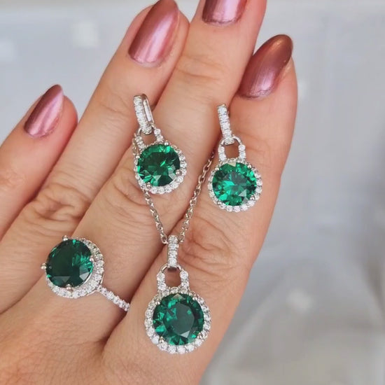 Smaragd Schmuckset, Emerald Jewelry Set, Smaragd Kette, Smaragd Halskette, Emerald necklace, Emaerlad pendant neckalce, silber Halskette, grüne Kette, Kette mit Smaragd Anhänger, silver necklace with green pendant, Halskette, Necklace, pendant necklace, green necklace, Emerald earrings, Smaragd Ohrringe, Emerald Ring, Smaragd Ring