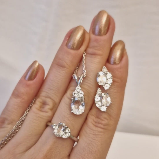 Silber Schmuckset Weisser Topas, White Topaz Jewelry set, Weiss topas Schmuckset, Topas Schmuck Set, Topaz Jewelry Set, Weiss Topas Ohrringe, Topas Ohrstecker, Weiss Topas Ring, Topas Kette, Weiss Topas Halskette, Topaz necklace, white topaz pendant necklace, white topaz ring, white topaz earrings, topaz stud earrings, silver ejwelry set, Silber Schmuck, Ring, Halskette, Necklace, Ohrringe, Ohrstecker, stud earrings