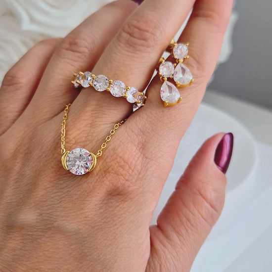 Zirkonia Schmuck Set vergoldet, Cubic Zirconia jewelry set, Ohrringe, Halskette, Ring, Schmuckset, jewellery