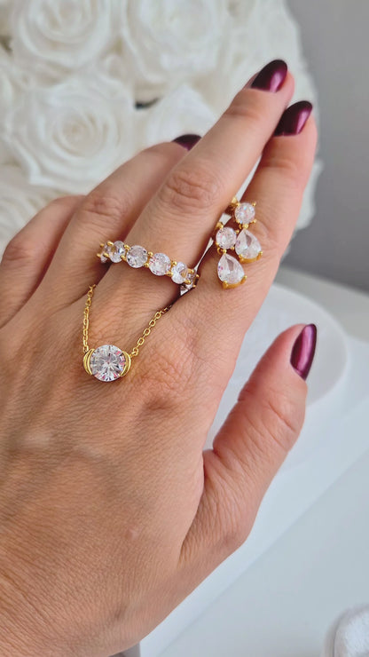 Zirkonia Schmuck Set vergoldet, Cubic Zirconia jewelry set, Ohrringe, Halskette, Ring, Schmuckset, jewellery