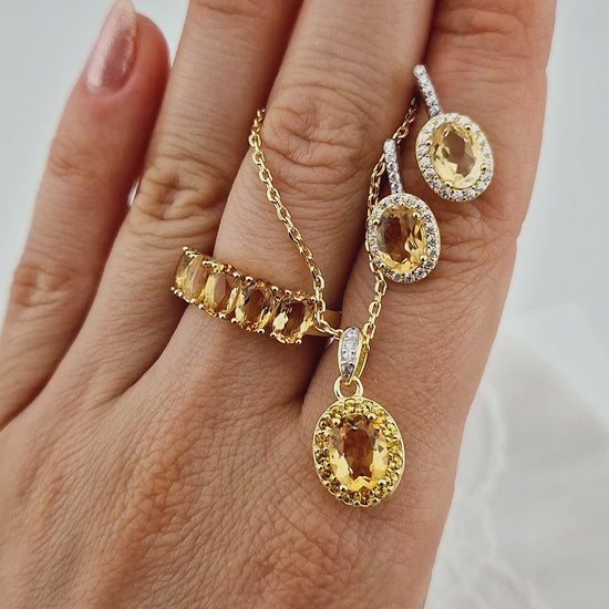 Citrin Schmuckset, Citrine Jewelry set, Citrin Ohrringe, Citrin Ohrstecker, Citrin Ring, Citrine Ring, Citrine Earrings, Citrine studs, Citrine necklace, Citrine pendant necklace, golden jewelry set, gold Schmuck Set, Silber Schmuckset, silver jewellery set, yellow jewelry set, gelber Citrin Schmuck