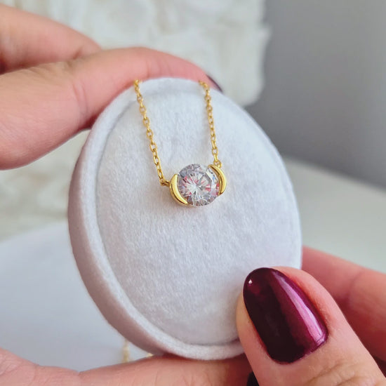 Solitär Halskette Gold mit CZ-Anhänger in Bezelfassung – 925 Silber, 18K vergoldet, eleganter Damenschmuck, Solitair necklace gold, collier