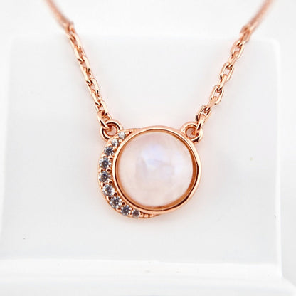 Mondstein Halskette Rosegold - Silber Kette mit Mondstein Edelstein Anhänger, Moonstone necklace rose gold, Rainbow moonstone pendant necklace rosegold