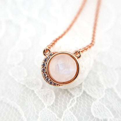 Mondstein Halskette Rosegold - Silber Kette mit Mondstein Edelstein Anhänger, Moonstone necklace rose gold, Rainbow moonstone pendant necklace rosegold
